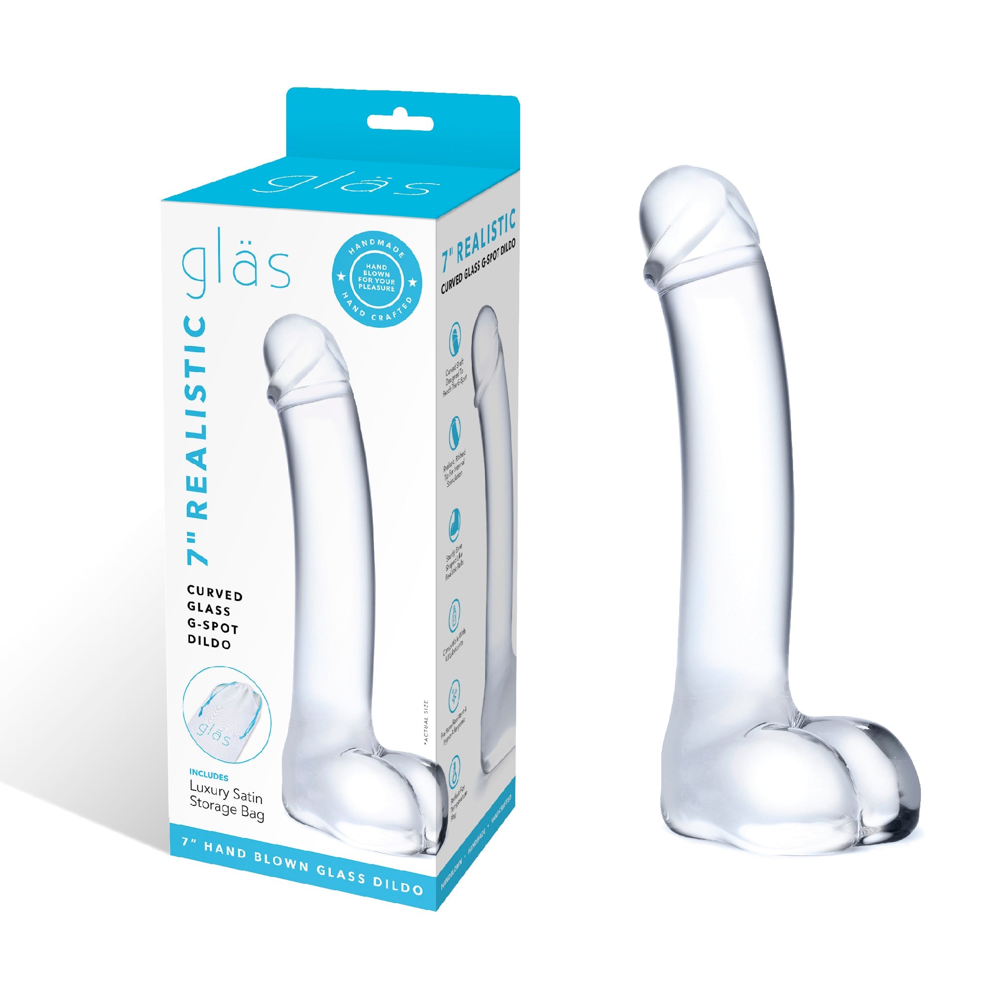 Glas - 7" Realistic Curved Glass G-spot Dildo - Clear